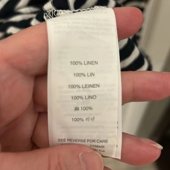 J Crew Women’s (S) Navy Gray 100% Linen Crewneck Long sleeve Nautical Top - Picture 4 of 6